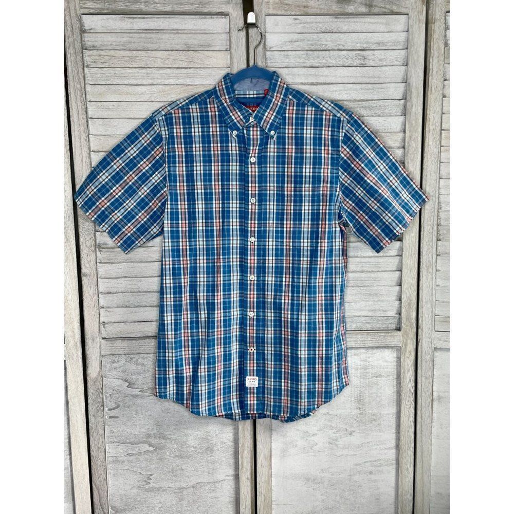 IZOD SALTWATER Men's Plaid Short Sleeve Button Down Shirt Size Small